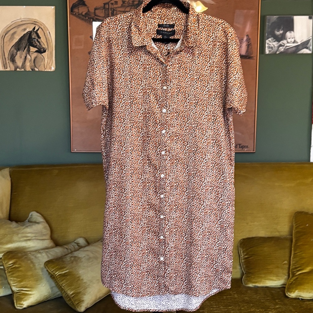 TAHARI: 100% Linen Leopard Print Tunic Dress